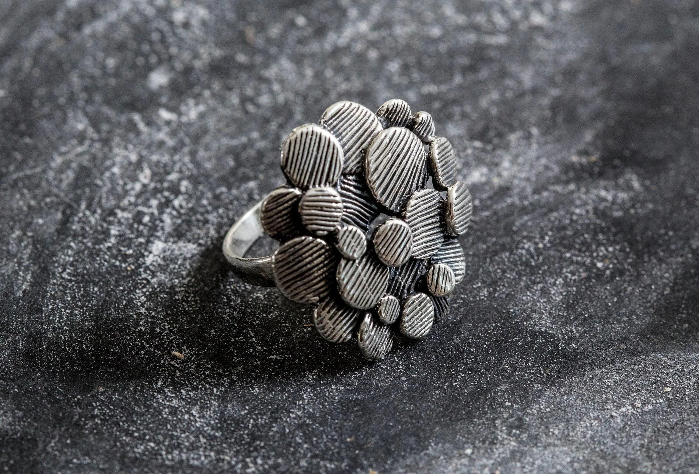 Flower Statement Ring - Artistic Silver Ring - Large Flower Ring