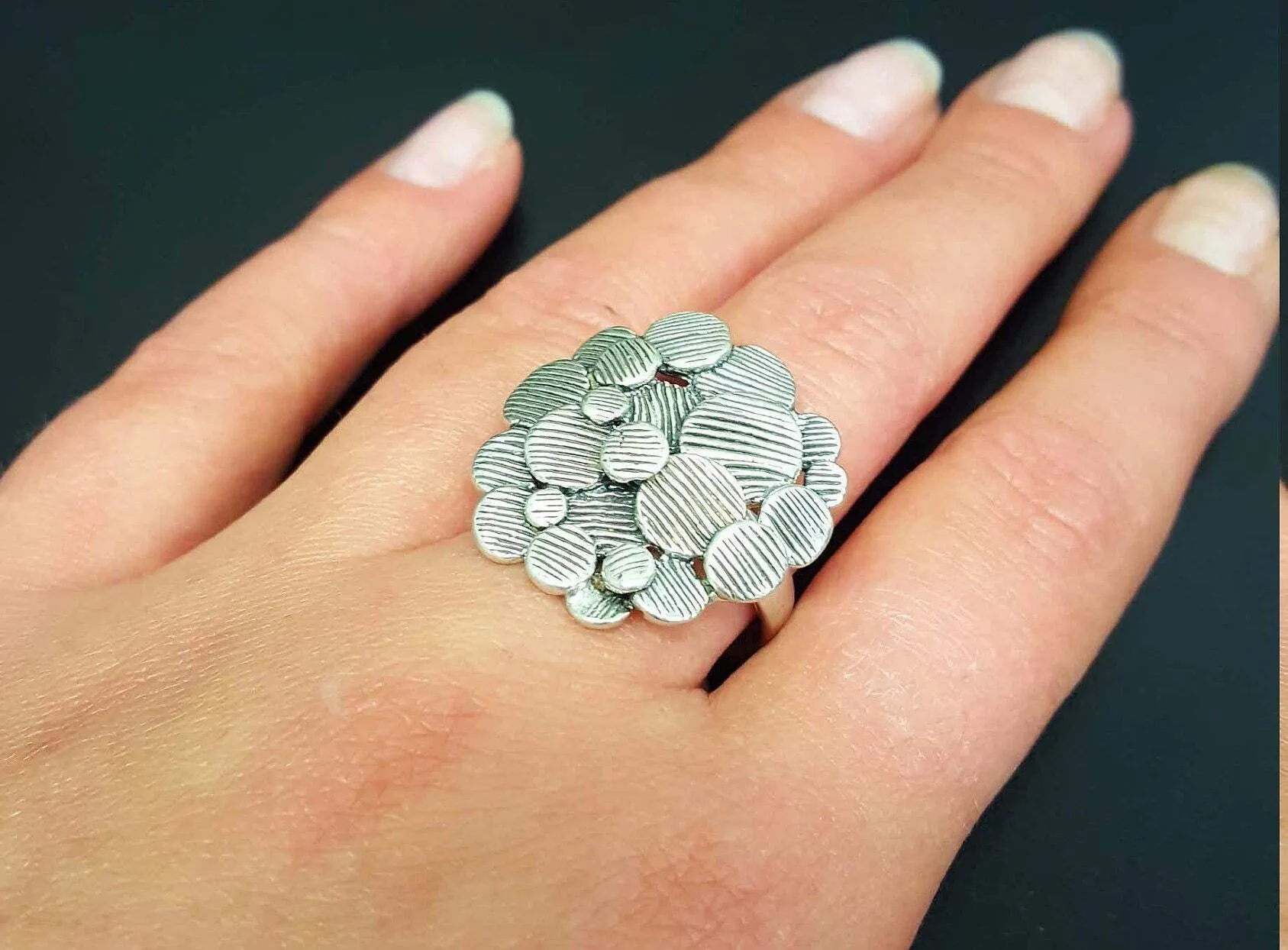 Flower Statement Ring - Artistic Silver Ring - Large Flower Ring