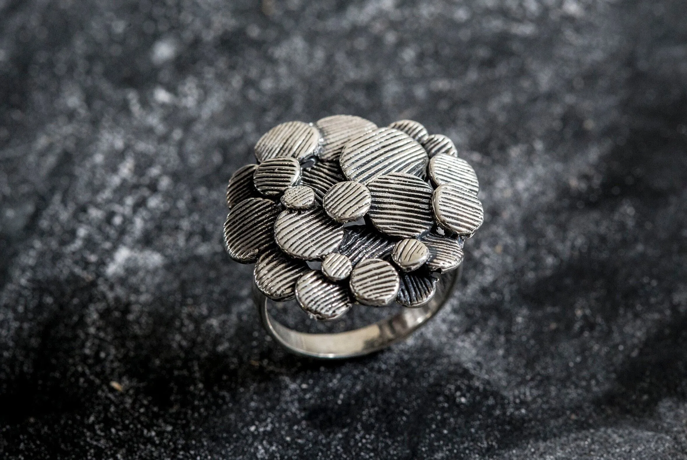 Flower Statement Ring - Artistic Silver Ring - Large Flower Ring