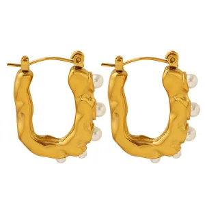 French Chic 18K Gold Plated U-Shaped Earrings with Imitation Pearls