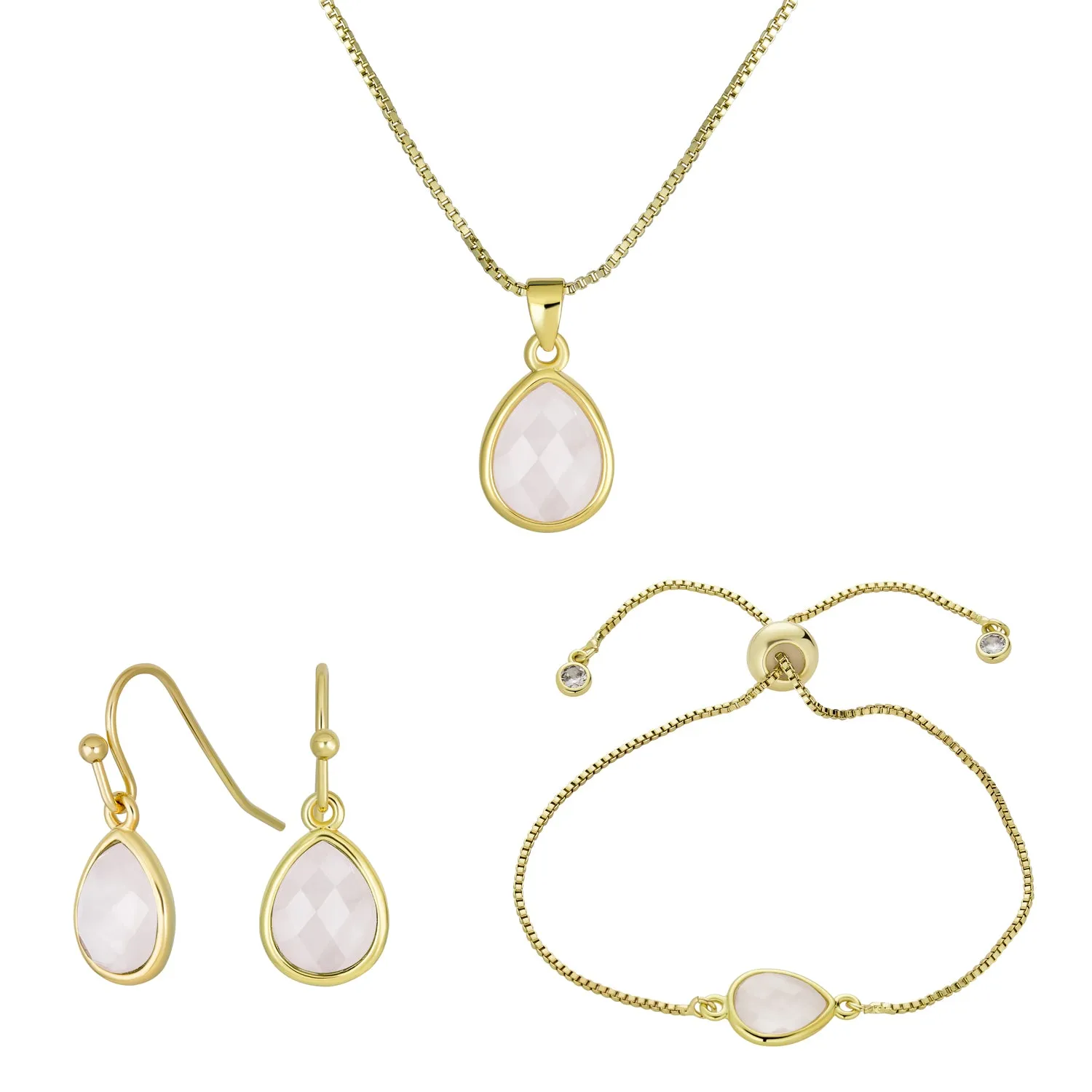 Gemstone Jewelry Set Teardrop Drop Earring Fish Hook Gold Plated