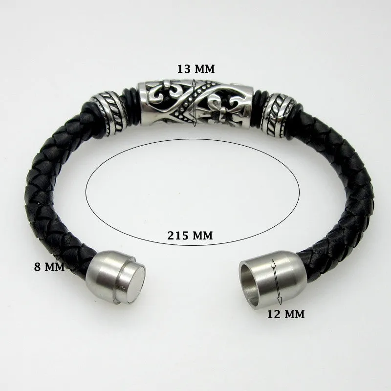 Genuine Leather Bracelet Men Stainless Steel Leather Braid Bracelet With Magnetic Buckle Claps Pulseiras Masculina