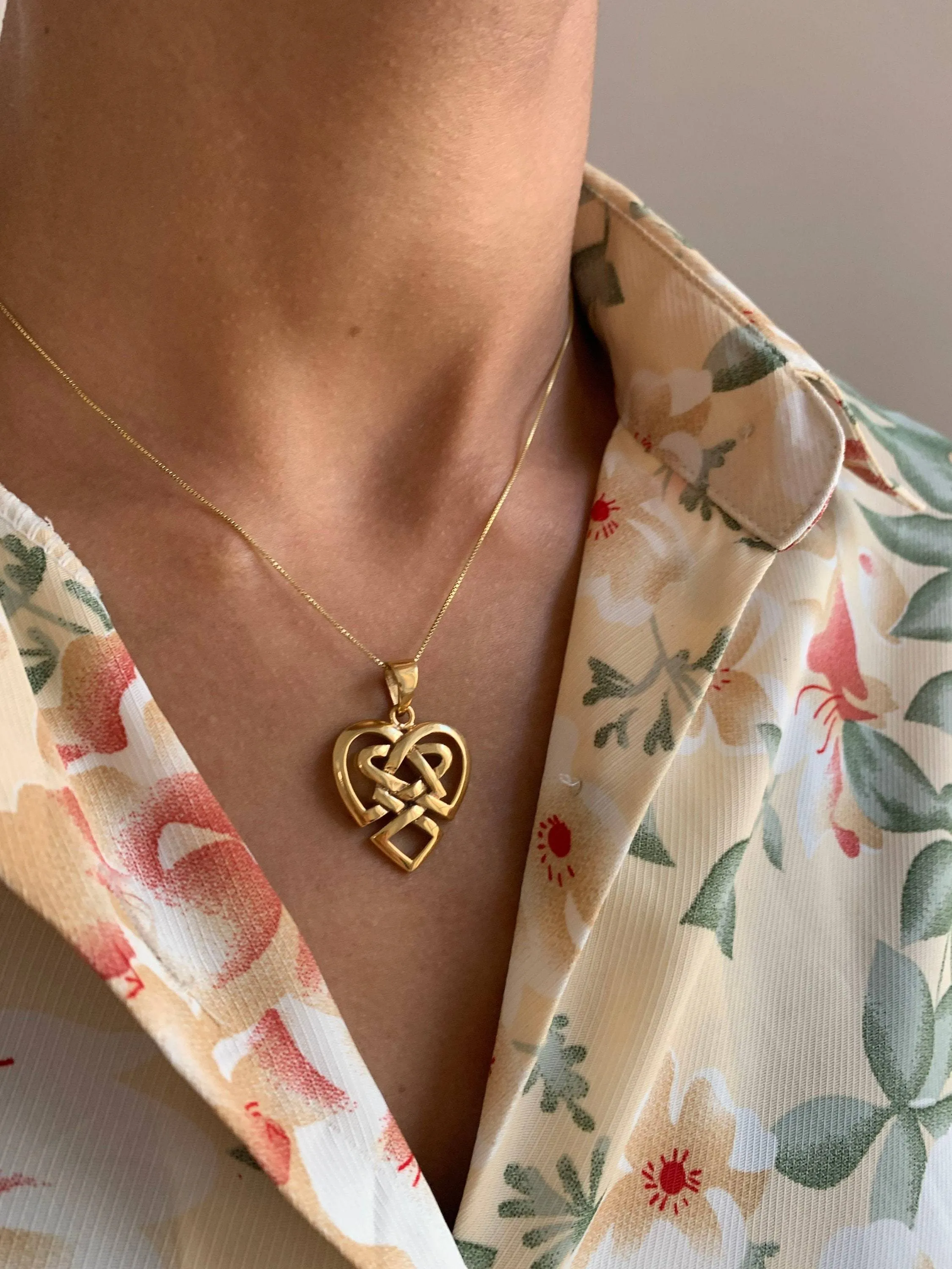 Gold Artistic Heart Pendant - Gold Celtic Heart Necklace, Knot Heart Pendant