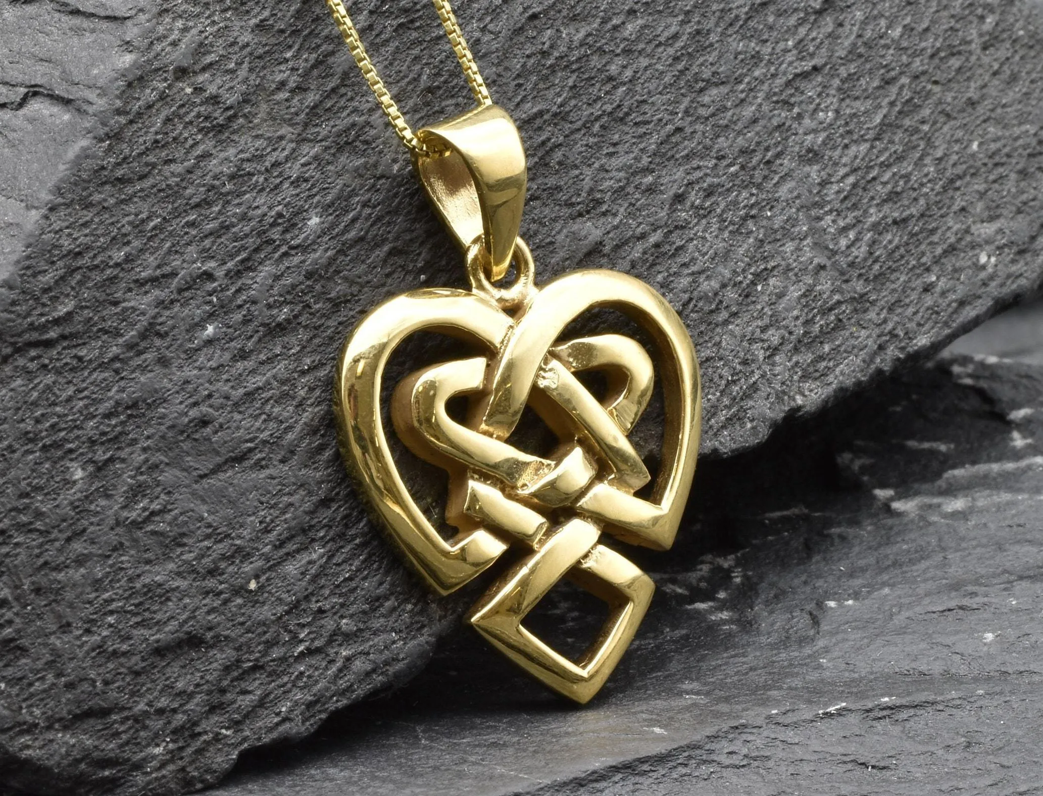 Gold Artistic Heart Pendant - Gold Celtic Heart Necklace, Knot Heart Pendant