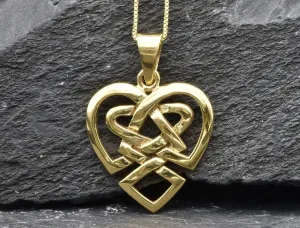 Gold Artistic Heart Pendant - Gold Celtic Heart Necklace, Knot Heart Pendant