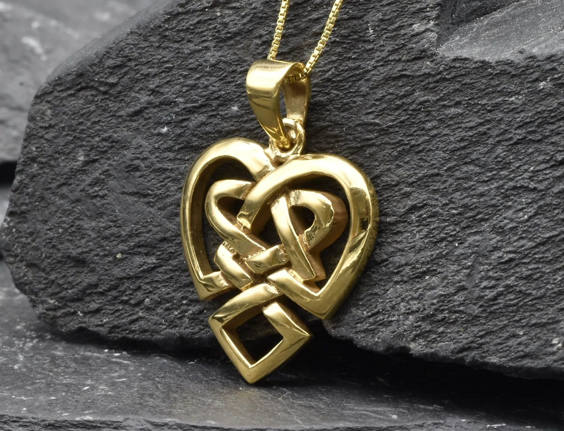 Gold Artistic Heart Pendant - Gold Celtic Heart Necklace, Knot Heart Pendant