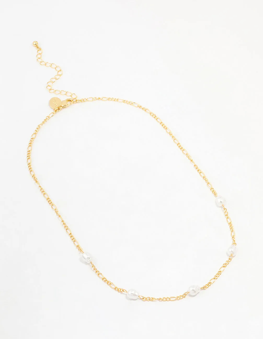 Gold Figaro Pearl Station Necklace