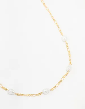 Gold Figaro Pearl Station Necklace