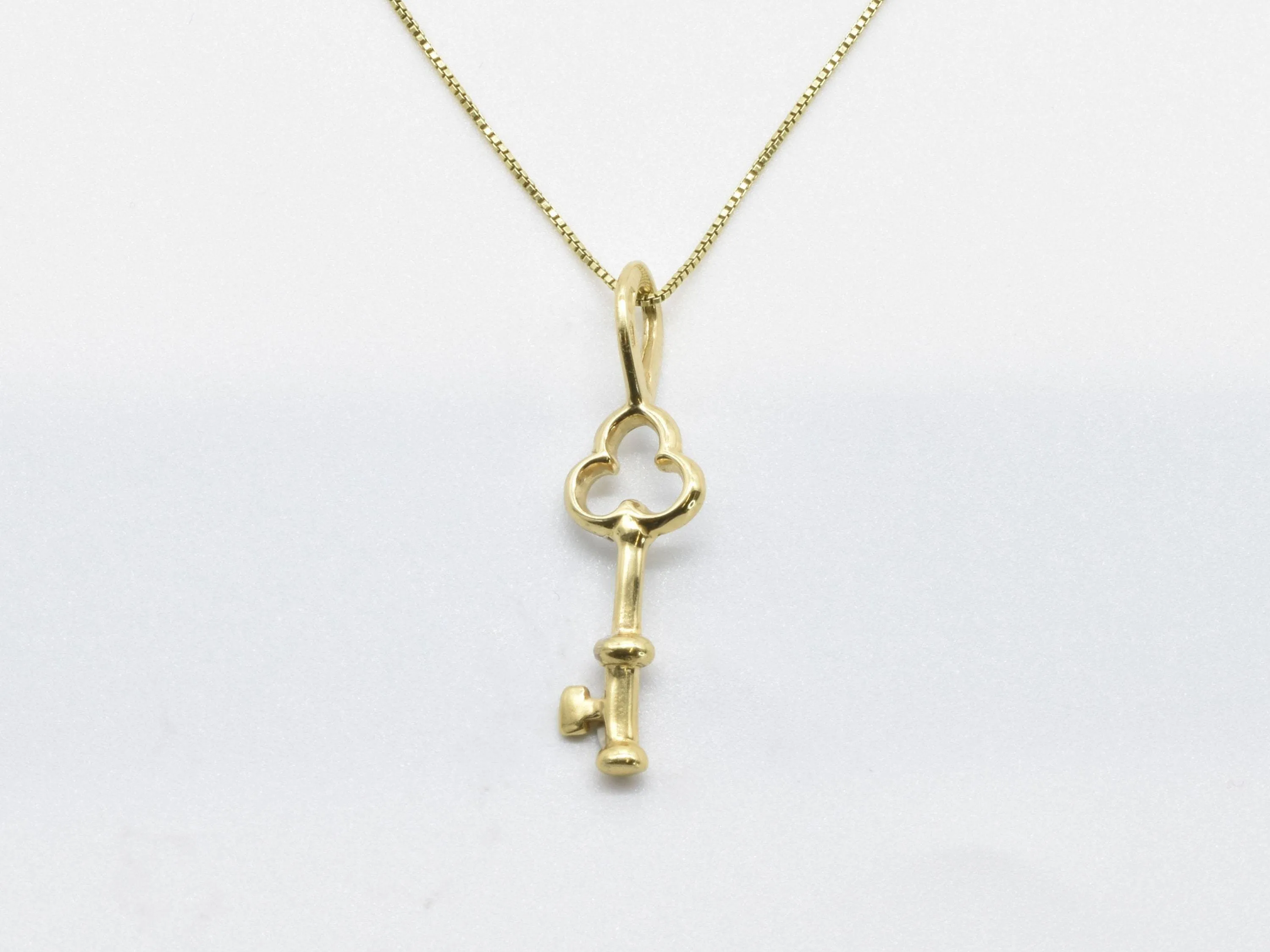 Gold Key Pendant - Vintage Key Necklace - Clover Key Necklace