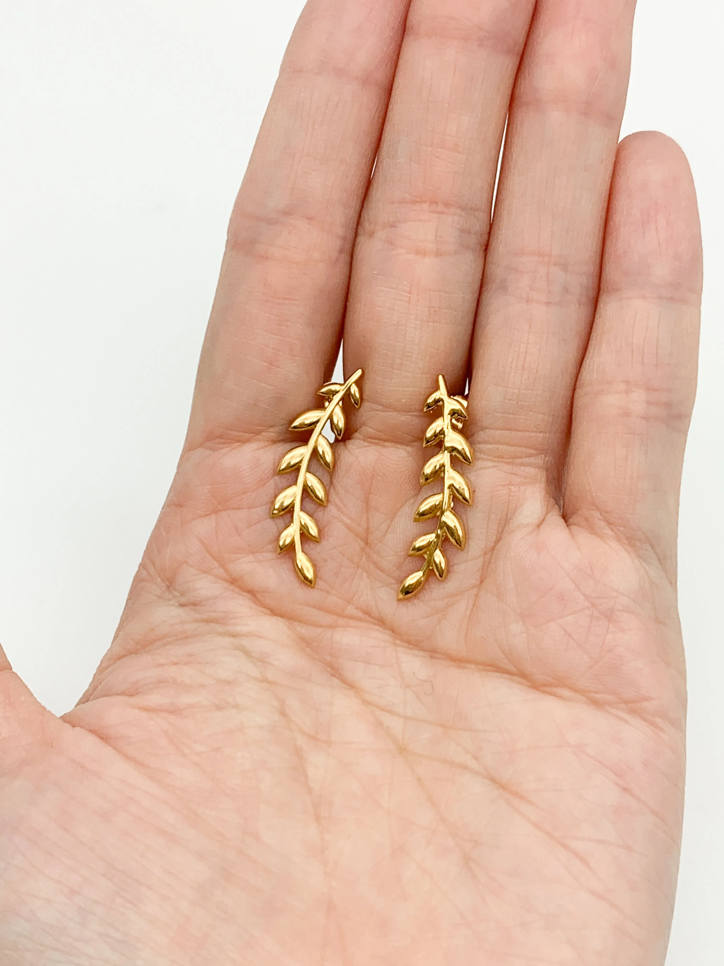 Gold Leaves Earrings - Long Drop Earrings - Olive Leaf Earrings