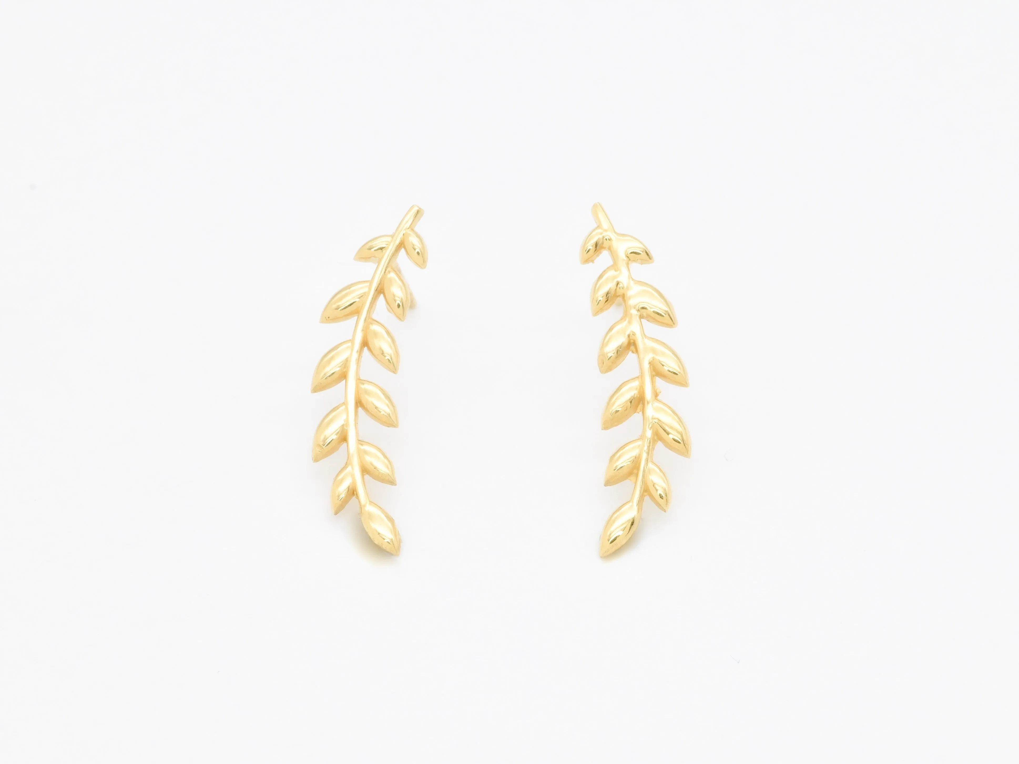 Gold Leaves Earrings - Long Drop Earrings - Olive Leaf Earrings