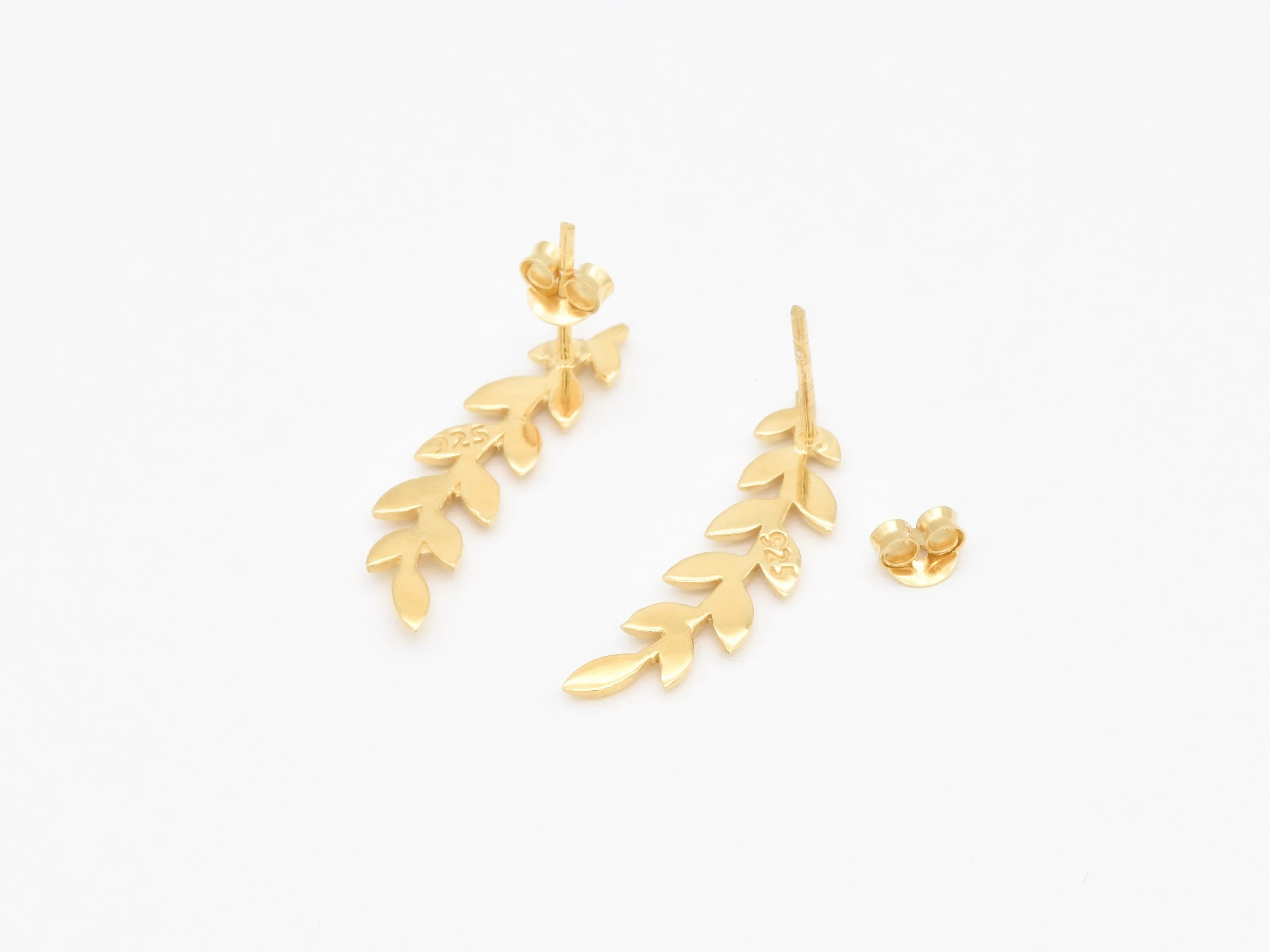 Gold Leaves Earrings - Long Drop Earrings - Olive Leaf Earrings