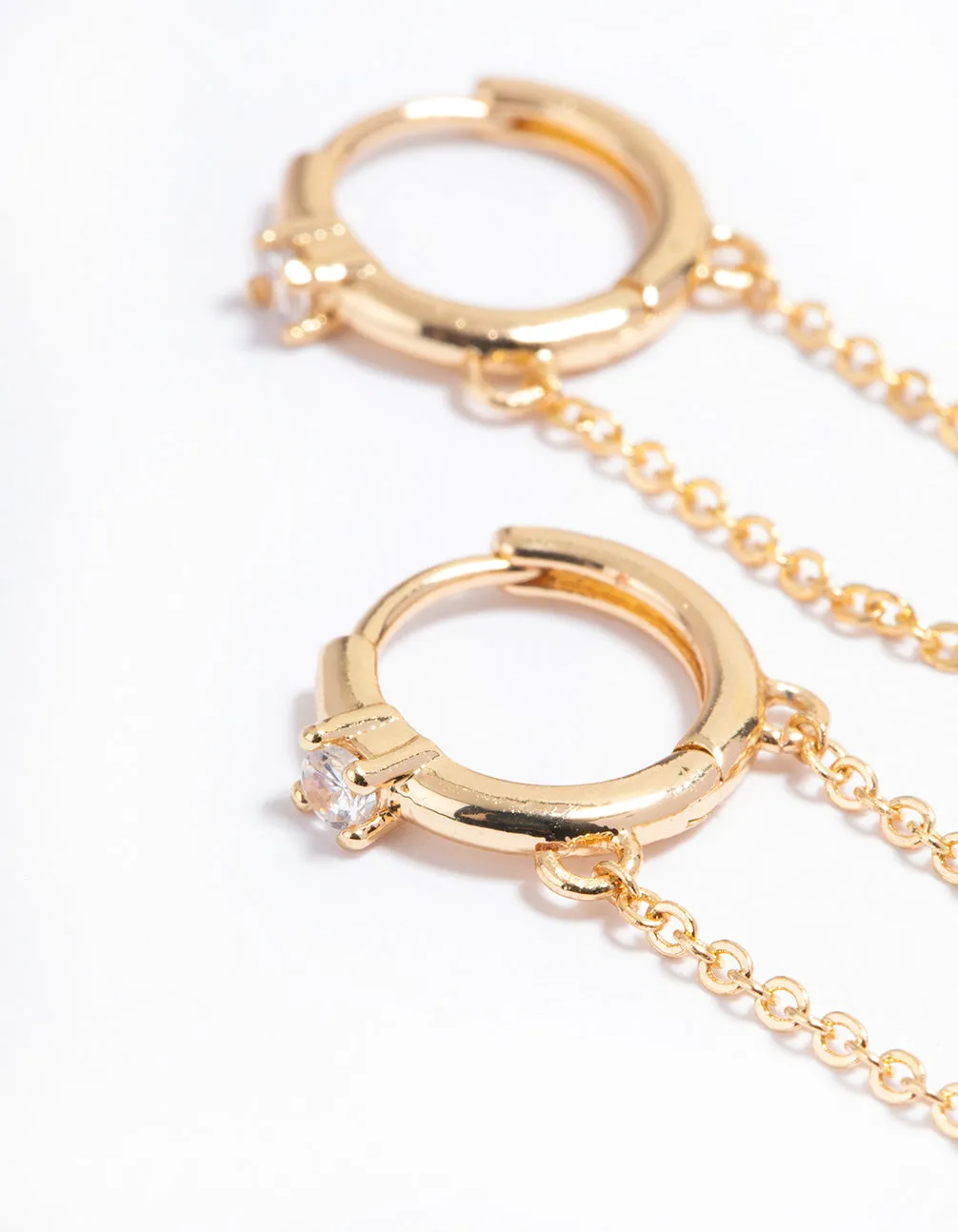 Gold Simple Diamante & Chain Huggie Earrings