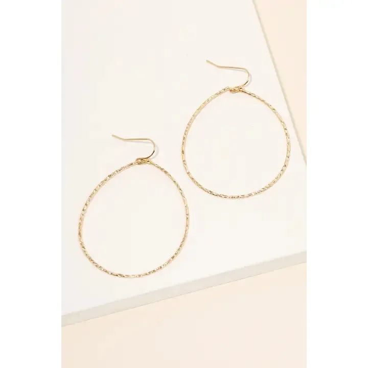 Gold Thin Hammered Drop Hoop