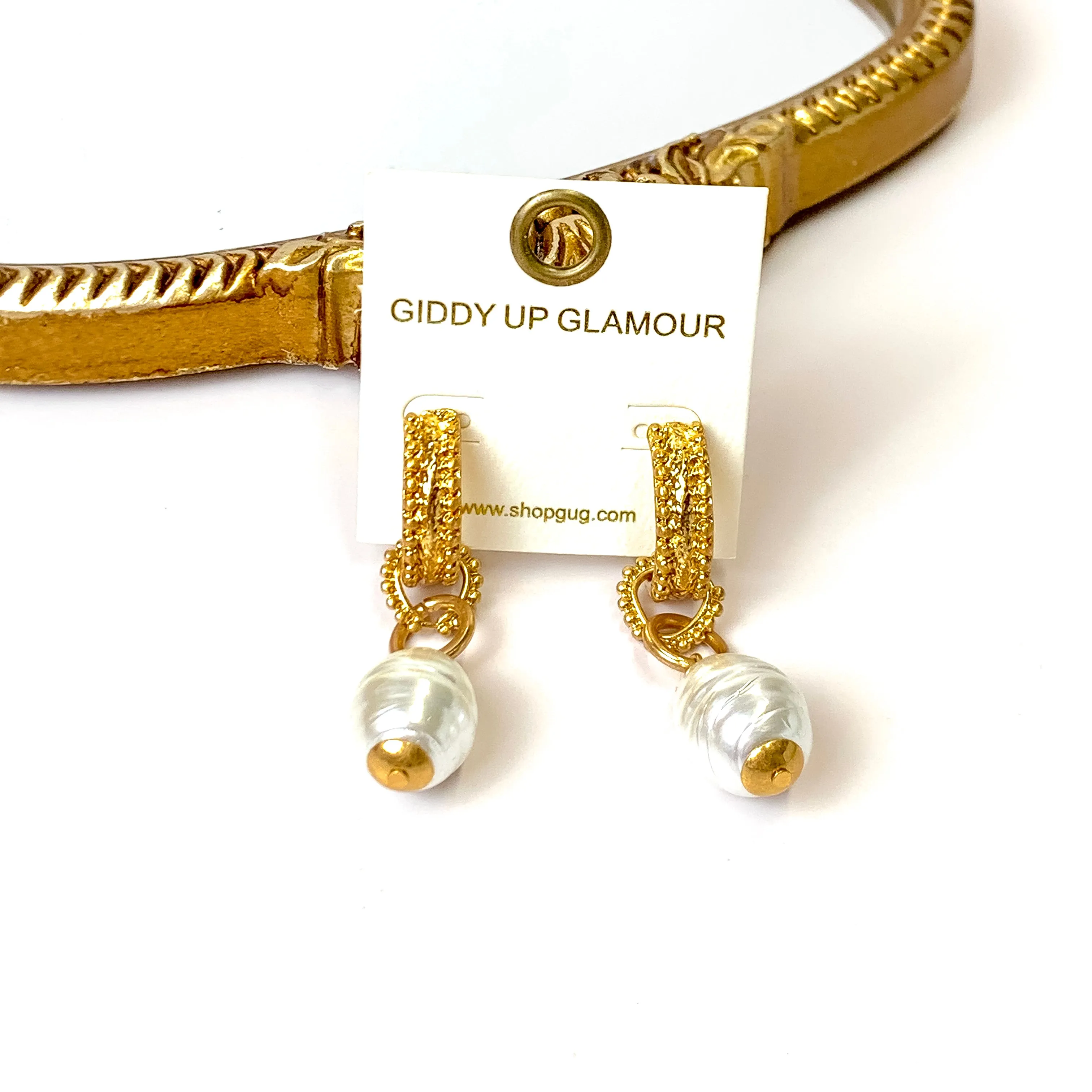 Gold Tone Convertible Hoop Earrings with Pearl Pendants