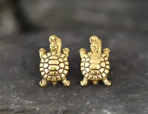 Gold Turtle Earrings - Gold Tortoise Studs, Cute Turtle Studs