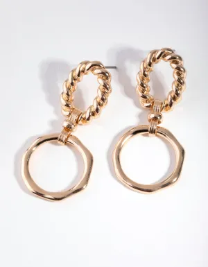 Gold Twist Bottom Drop Earrings