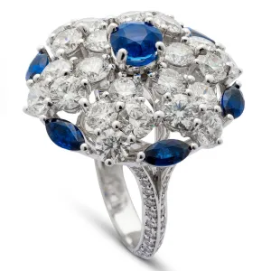 Graff Sapphire Diamond White Gold Cocktail Ring Sz 8