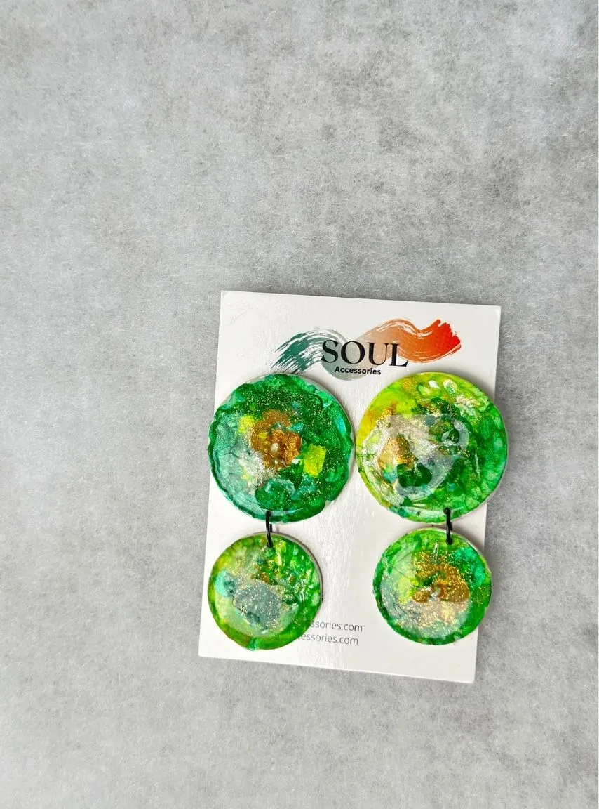 Green Artistic Clay Earrings