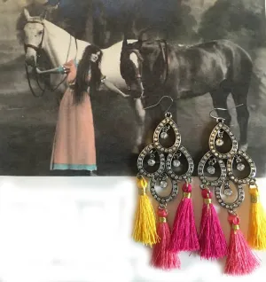 Hand Crafted Bohemian Tassel Earrings in Shades of Pink