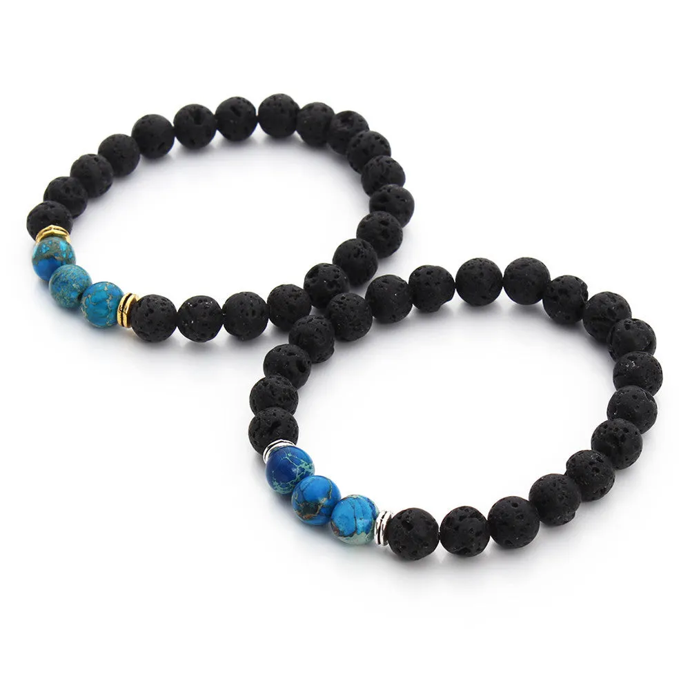 High Quality Black Lava Stone Beaded Bracelet Bangle Imperial Beads Stretch Women Mens Energy Yoga Jewelry Gift Bracelets