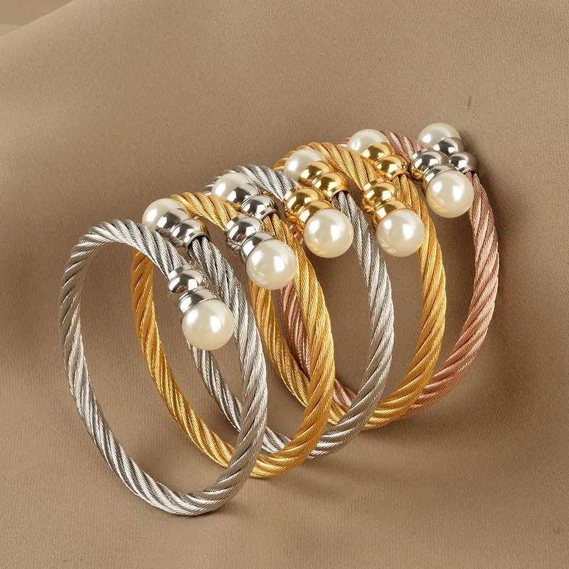 High Quality Five Color Stainless Steel Mesh Bracelet Chain Bracelet & Bangles For Men Or Women Fashion Pearl Jewelry