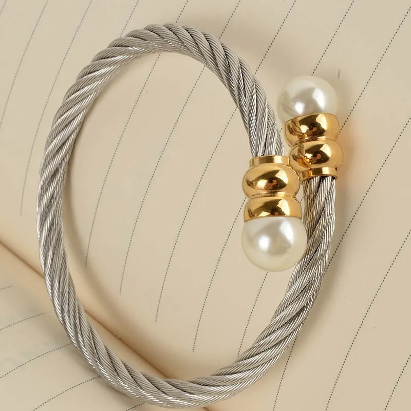 High Quality Five Color Stainless Steel Mesh Bracelet Chain Bracelet & Bangles For Men Or Women Fashion Pearl Jewelry