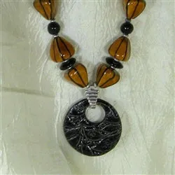 Honey and Black Kazuri Warrior Necklace with Fair Trade Pendant