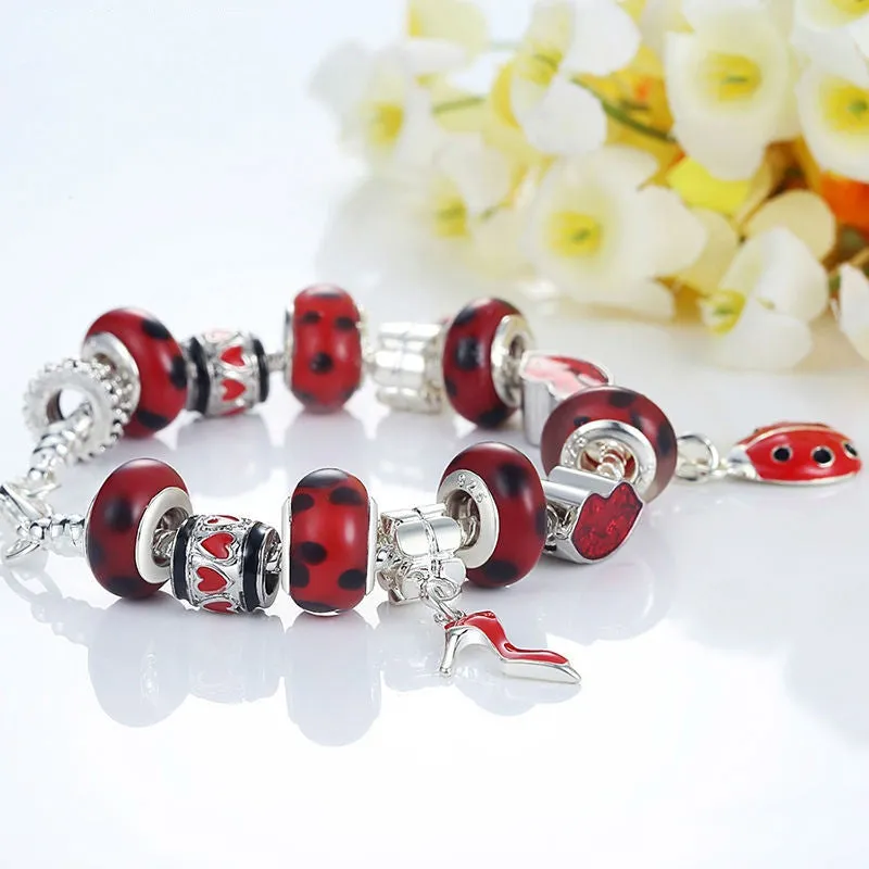 Hot Sell European 925 Silver Charm Bracelet for Women With Murano Glass Beads DIY Jewelry