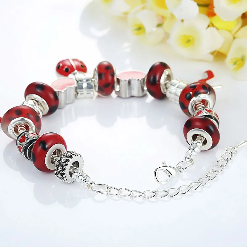 Hot Sell European 925 Silver Charm Bracelet for Women With Murano Glass Beads DIY Jewelry