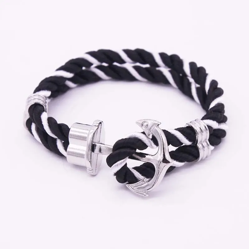 Hot Trendy Gold Silver Braided Rope Anchor Bracelet Men Charm Leather Bracelets & Bangles