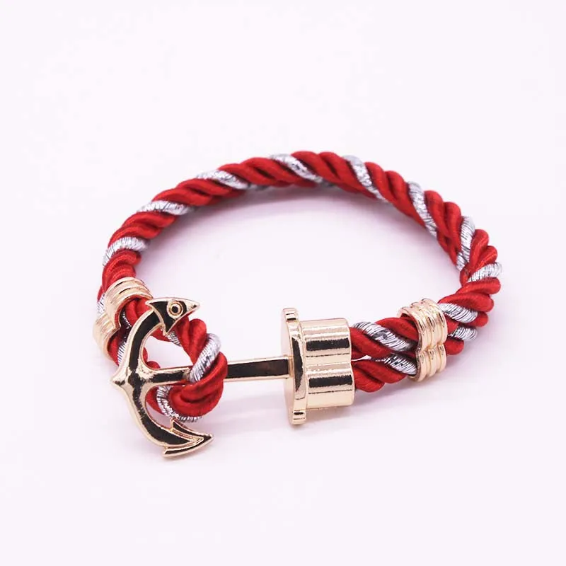 Hot Trendy Gold Silver Braided Rope Anchor Bracelet Men Charm Leather Bracelets & Bangles