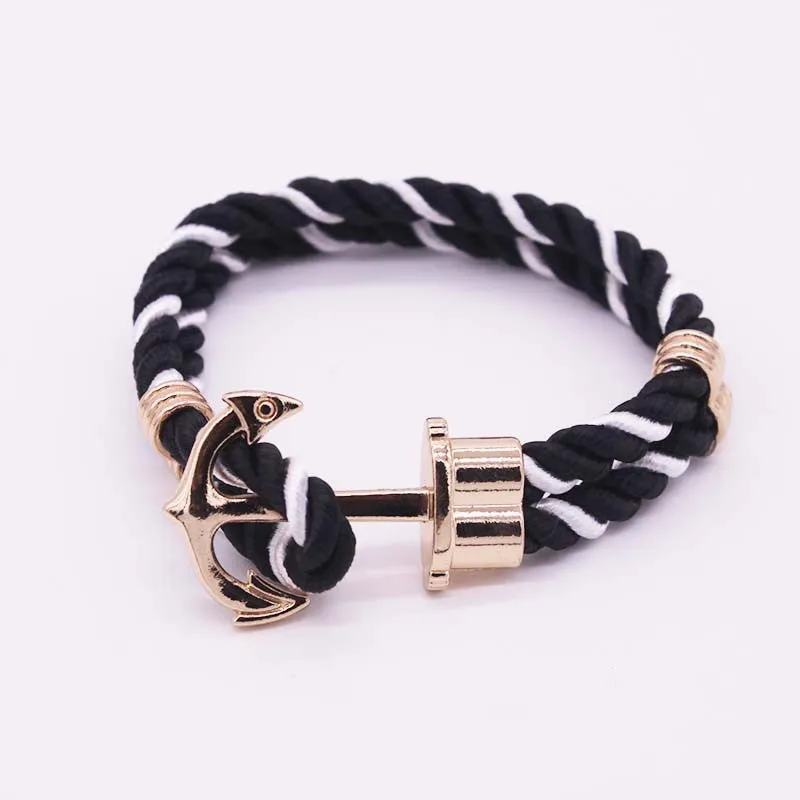 Hot Trendy Gold Silver Braided Rope Anchor Bracelet Men Charm Leather Bracelets & Bangles