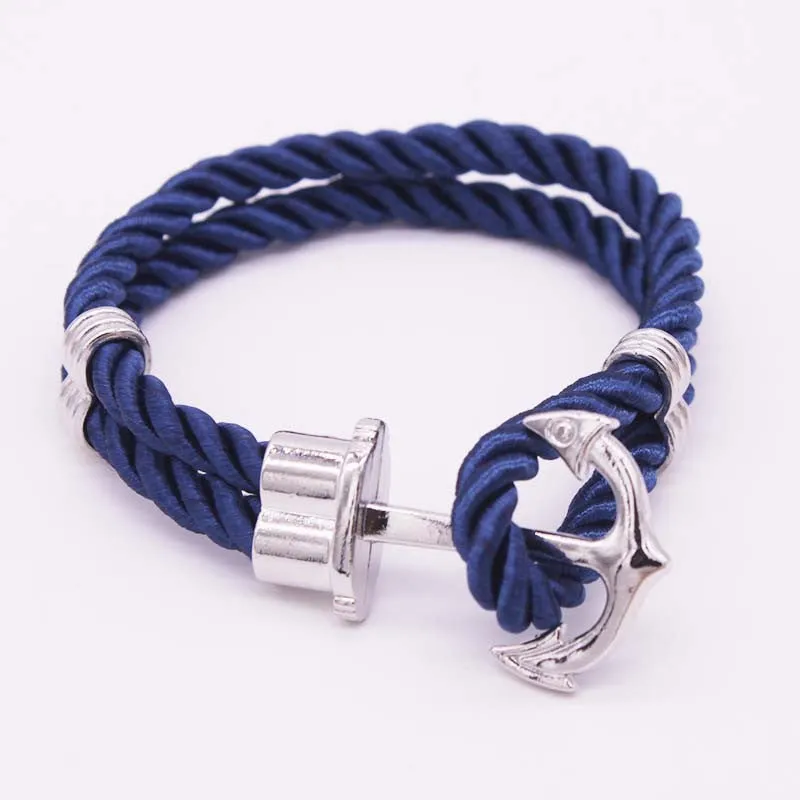 Hot Trendy Gold Silver Braided Rope Anchor Bracelet Men Charm Leather Bracelets & Bangles