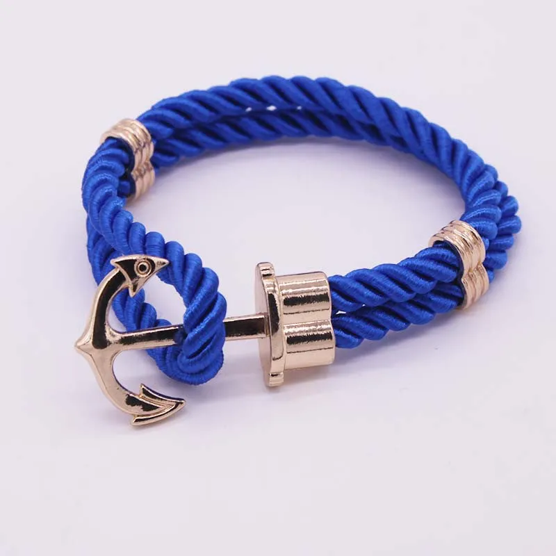 Hot Trendy Gold Silver Braided Rope Anchor Bracelet Men Charm Leather Bracelets & Bangles