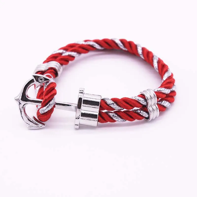 Hot Trendy Gold Silver Braided Rope Anchor Bracelet Men Charm Leather Bracelets & Bangles