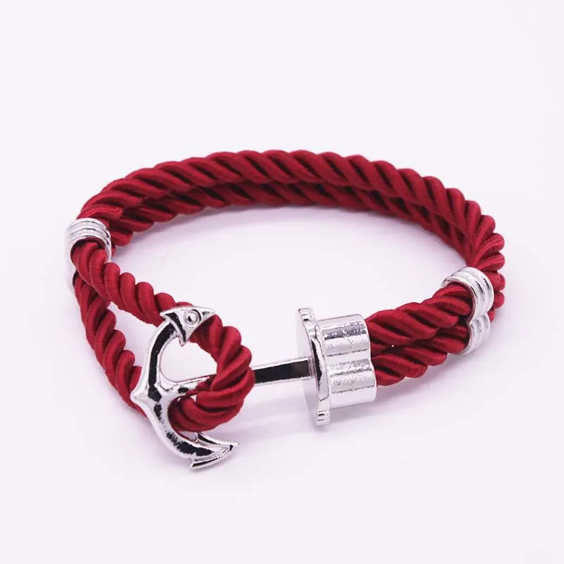 Hot Trendy Gold Silver Braided Rope Anchor Bracelet Men Charm Leather Bracelets & Bangles