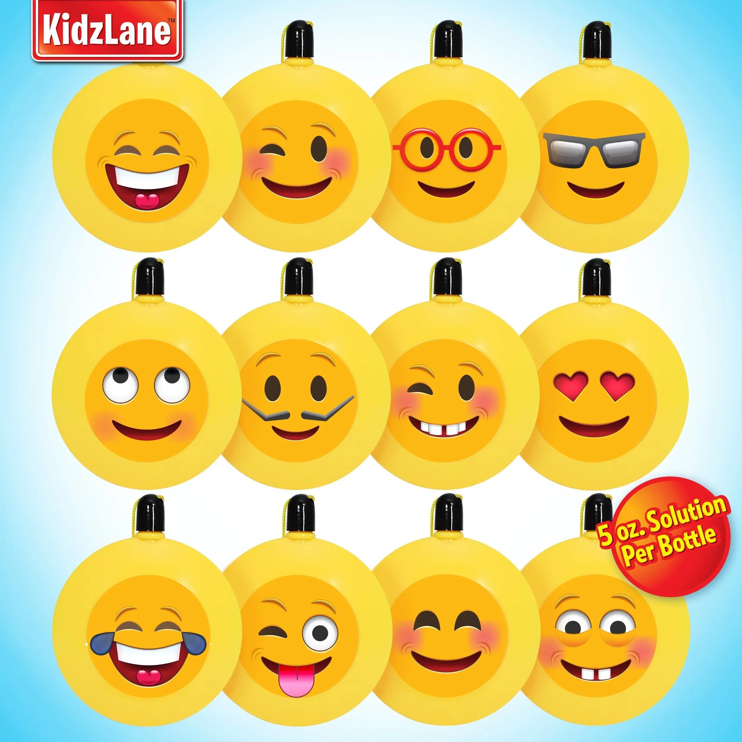 Kidzlane Emoji Bubble Necklaces  12 Jumbo Sized Bubble Bottles for Kids, 5 oz Each