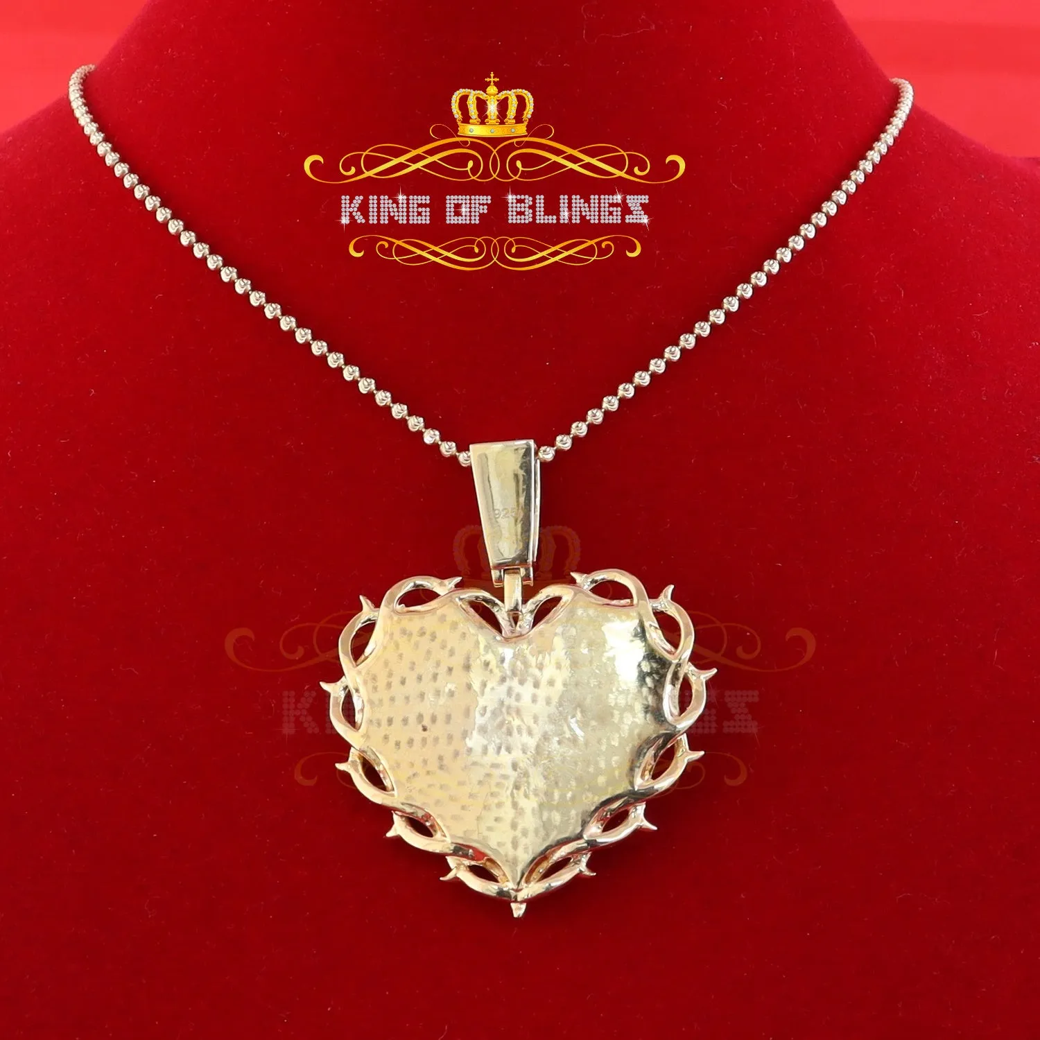 King Of Bling's KOB 'S 925 Silver 2.00ct Moissanite 1.65 inch Yellow Thorn Heart Jesus Pendant