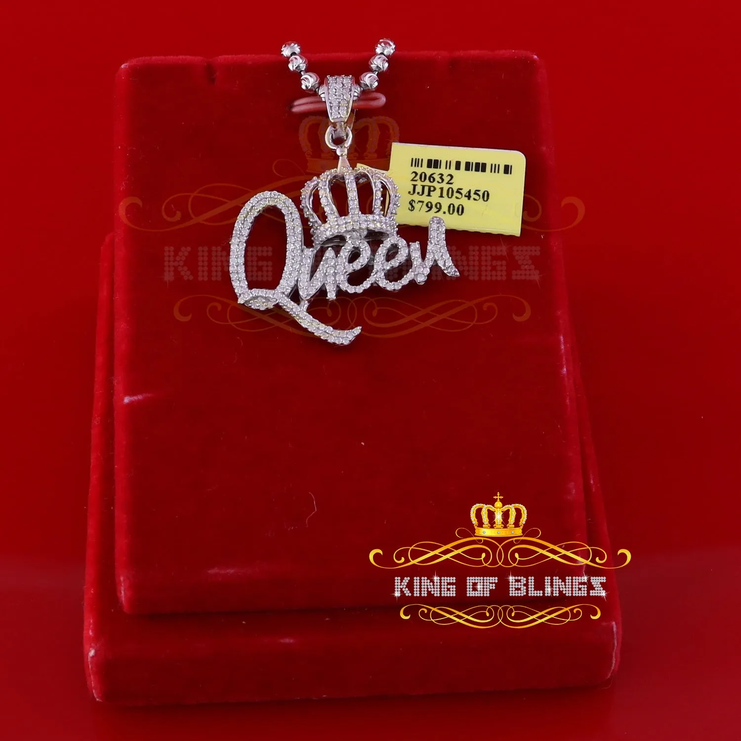 King Of Bling's Surprise 1.00ct Real Moissanite White 925 Silver Pendant for your Queen W/ crown