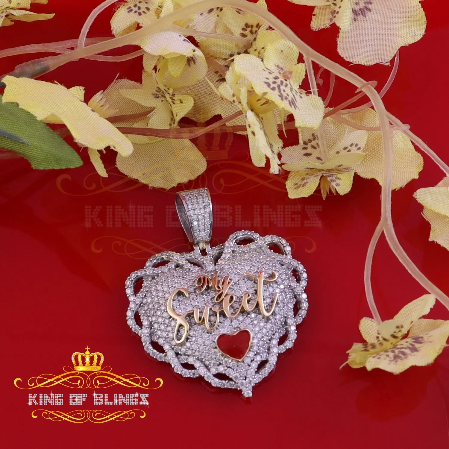 King Of Bling's SWEET HEART heart Shape 1.50 inch 6ct Real Moissanite 925 Silver White Pendant