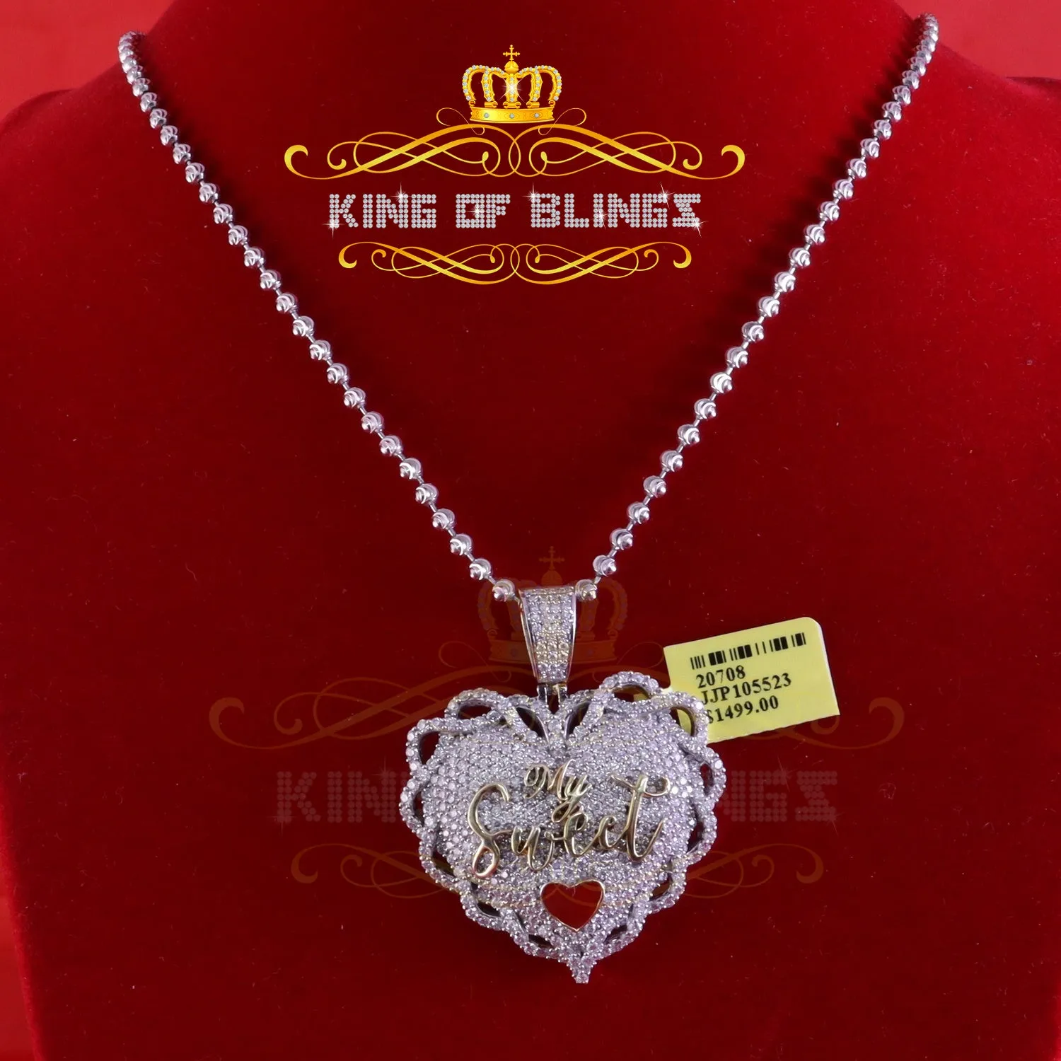 King Of Bling's SWEET HEART heart Shape 1.50 inch 6ct Real Moissanite 925 Silver White Pendant