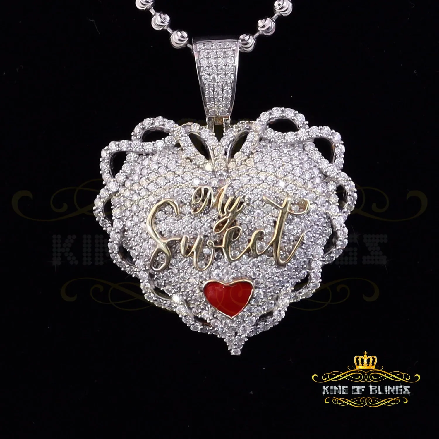 King Of Bling's SWEET HEART heart Shape 1.50 inch 6ct Real Moissanite 925 Silver White Pendant