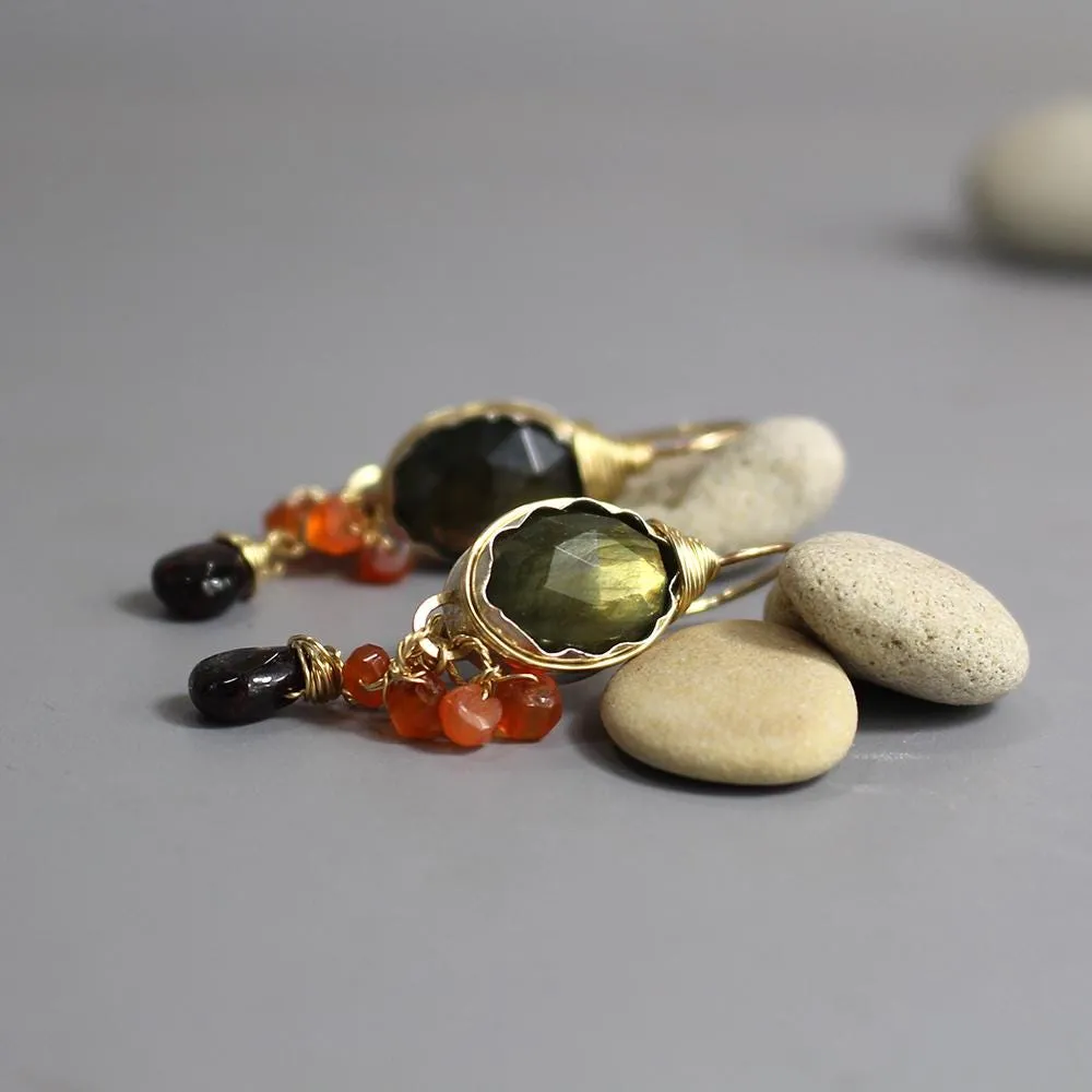 Labradorite Carnelian Garnet Ronit Earrings