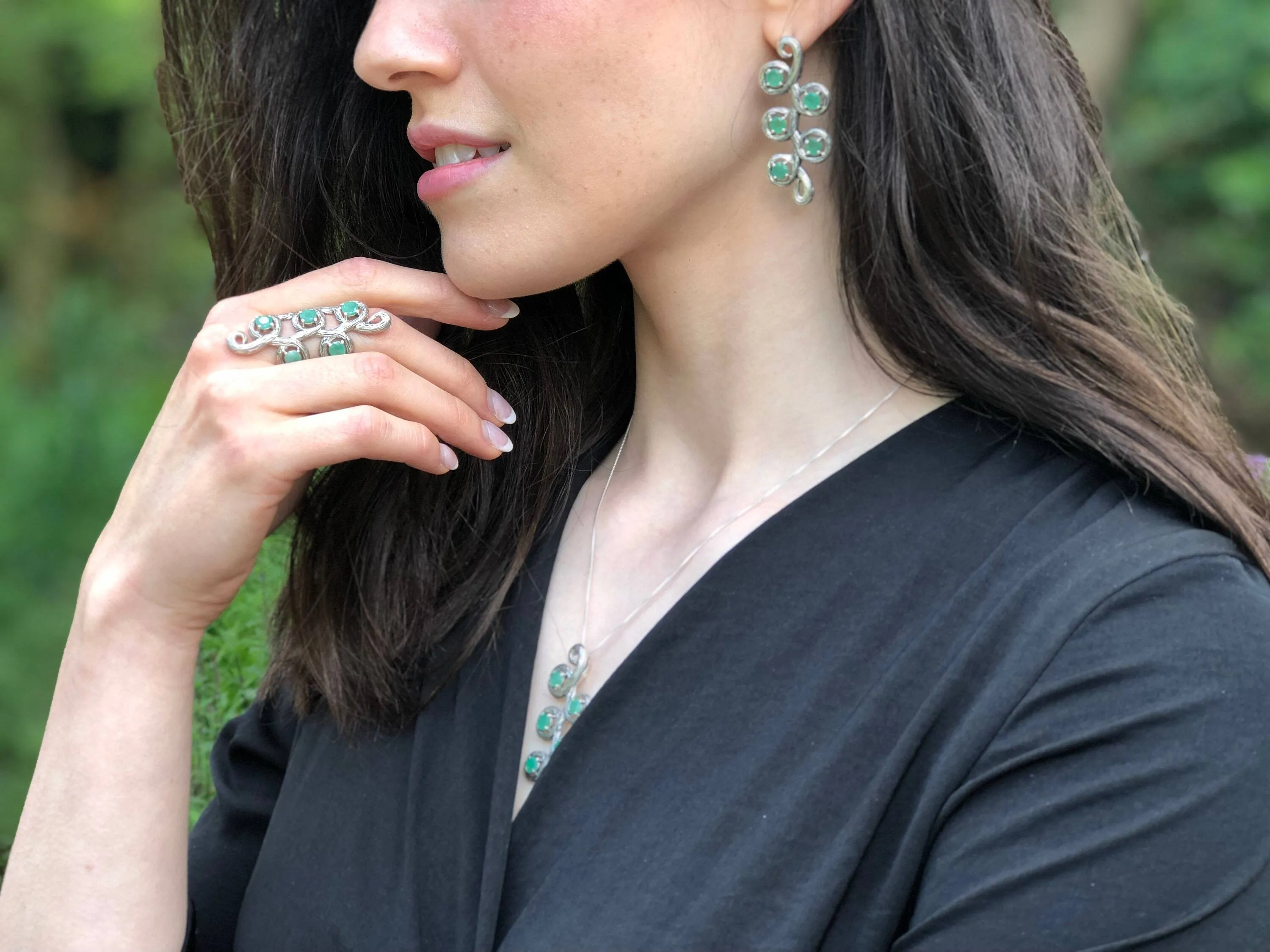 Large Emerald Necklace - Genuine Emerald Pendant - Green Leaf Statement Necklace