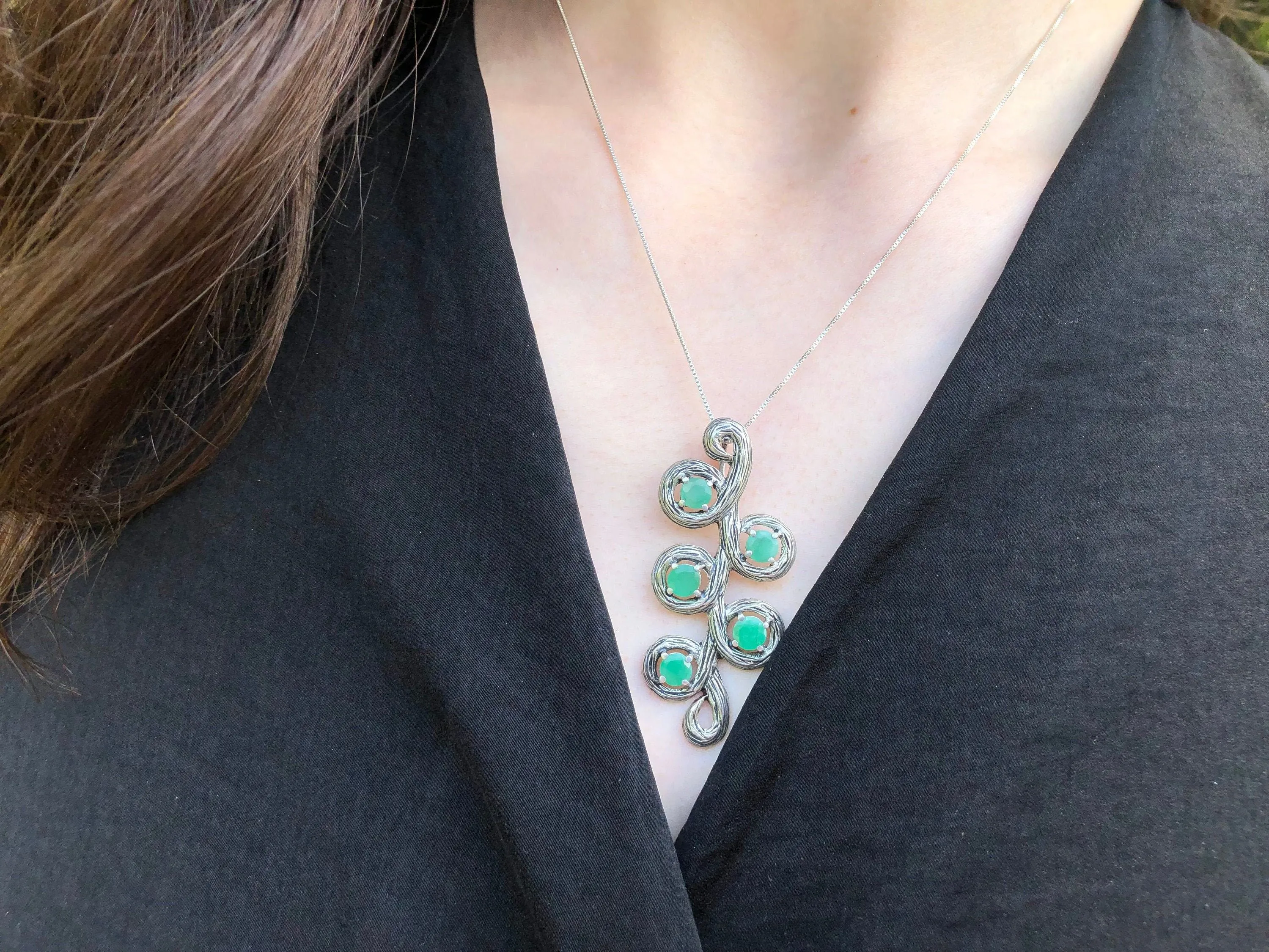 Large Emerald Necklace - Genuine Emerald Pendant - Green Leaf Statement Necklace