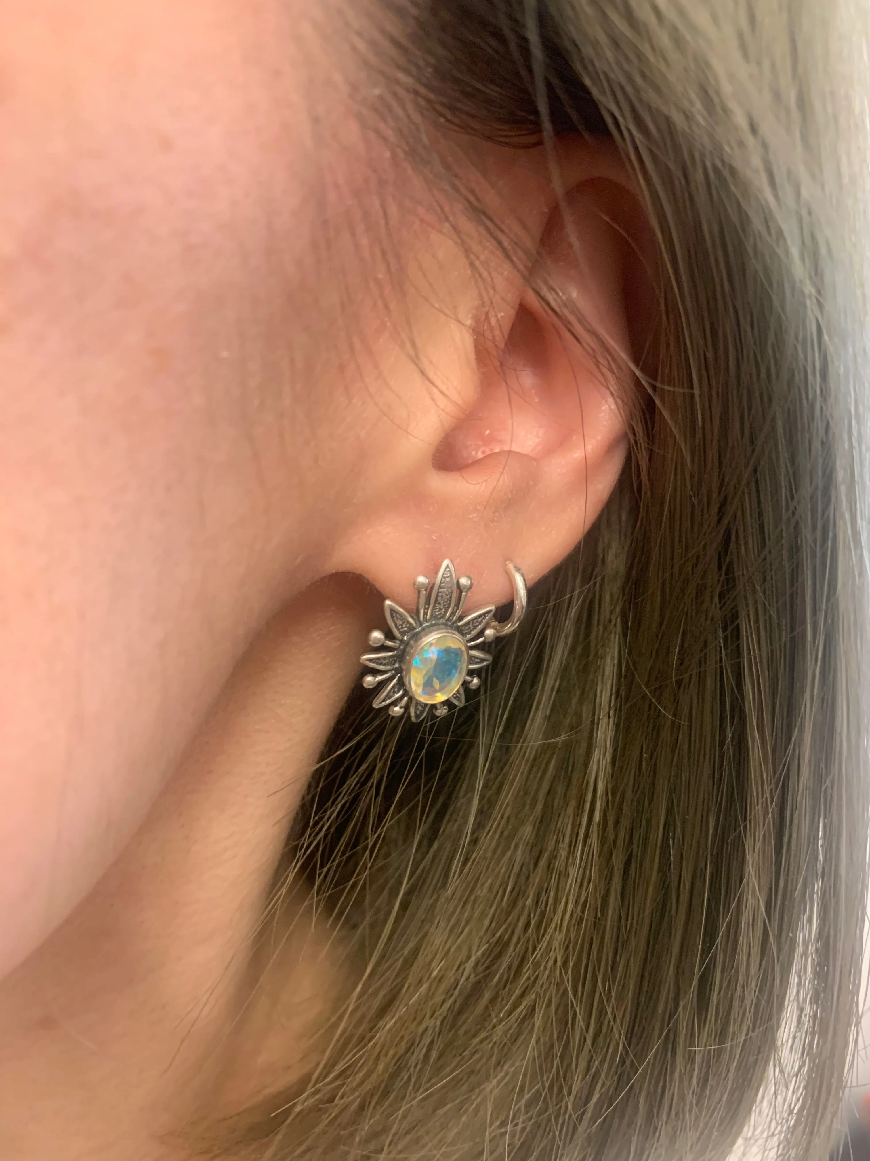 Large Opal Flower Earrings - Natural Opal Earrings - Vintage Statement Earrings