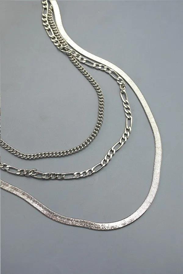 Layer Chain Necklaces Silver