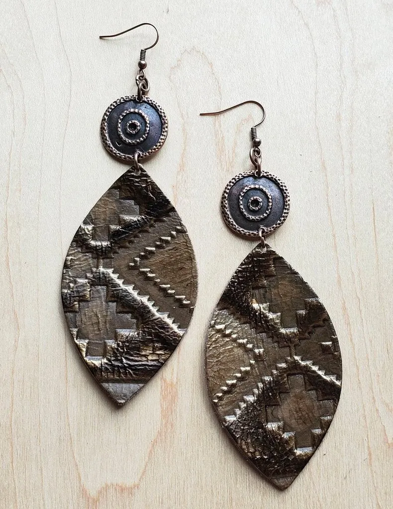 Leather Oval Earrings in Multi Colored Brown with Copper Accent