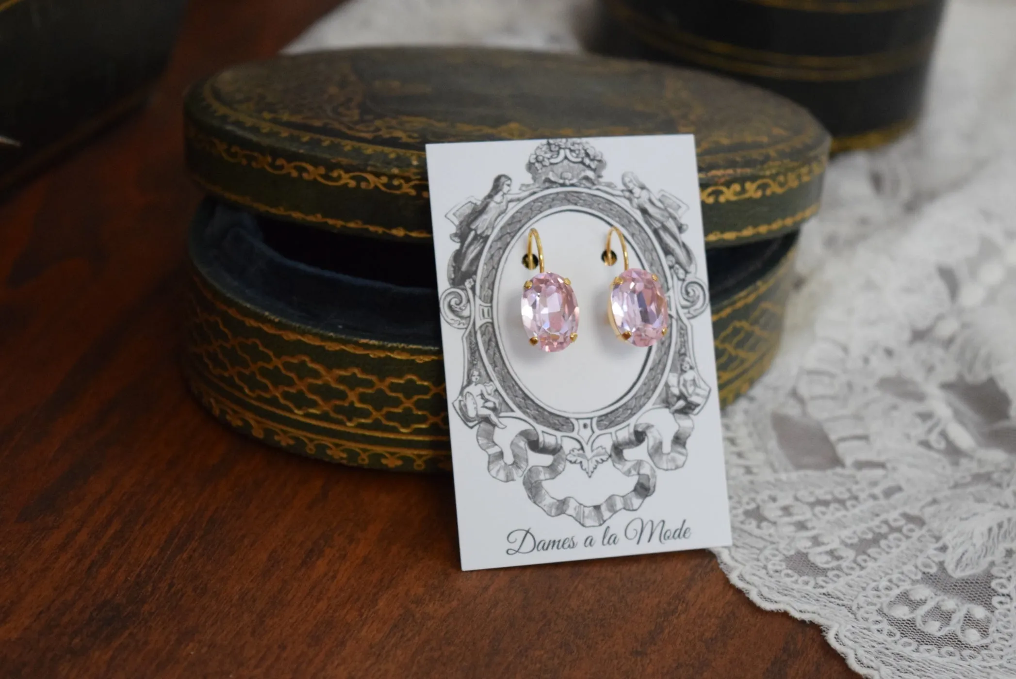 Light Pink Aurora Crystal Earrings - Medium Oval